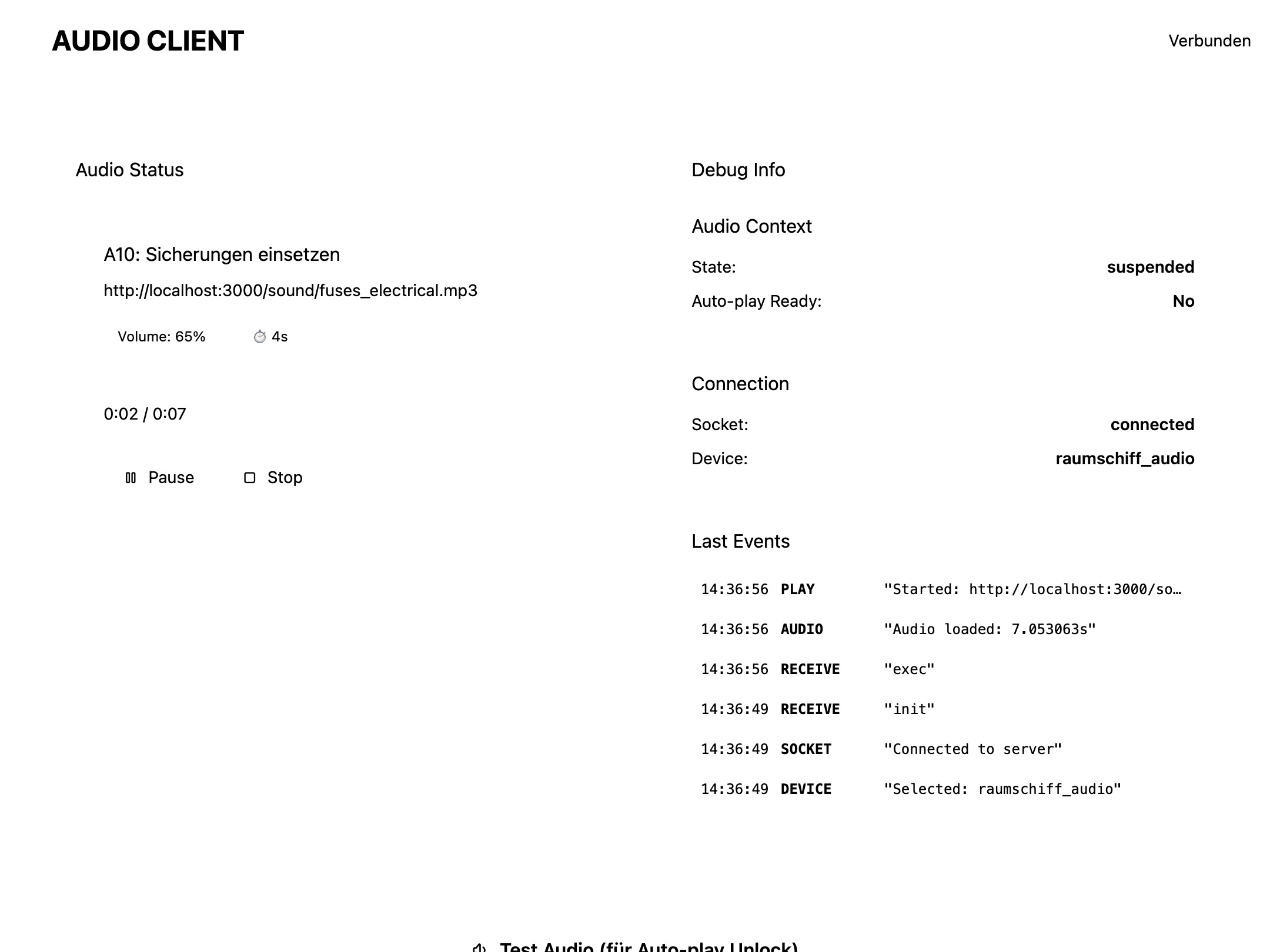 Audio Client Debug Panel
